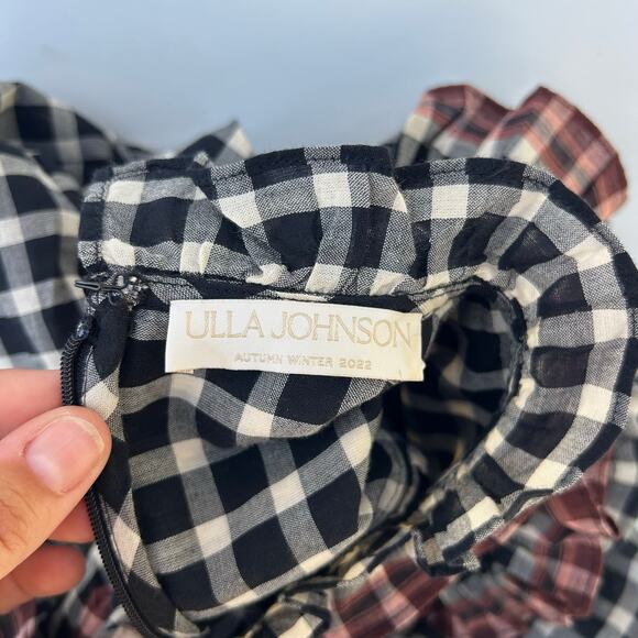 Ulla Johnson Elm Dress Checkered Plaid High Neck Twee 4 Mini Eclipse Long Sleeve - Picture 8 of 13